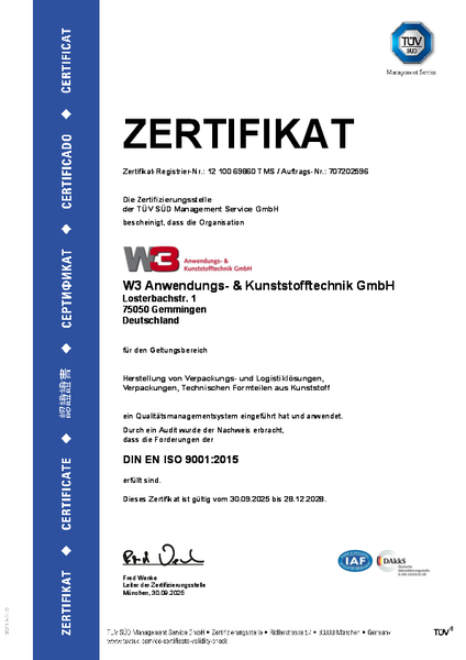 W3 Transferzertifikat TÜV Süd